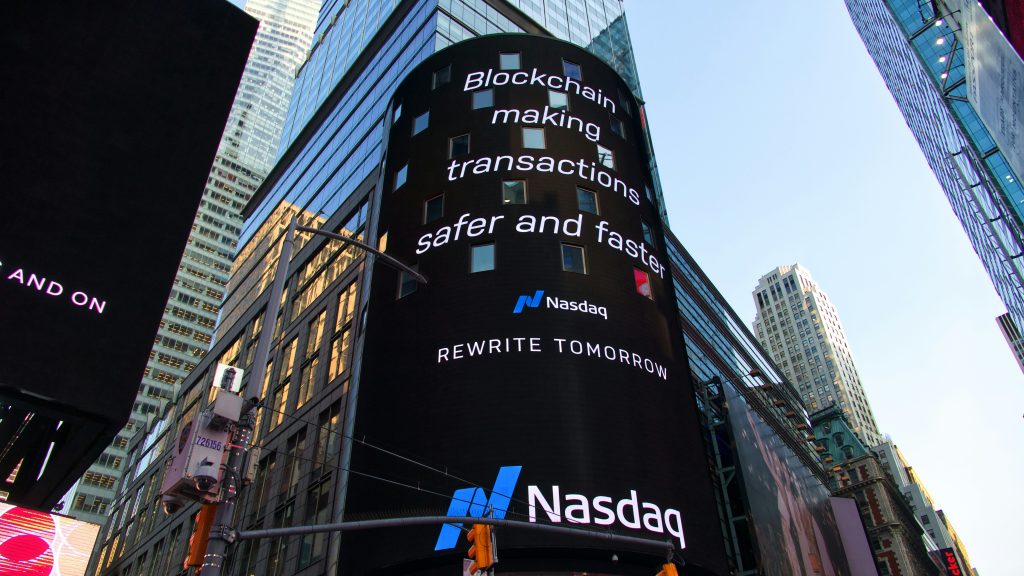 Time Square, Nasdaq about blockchain