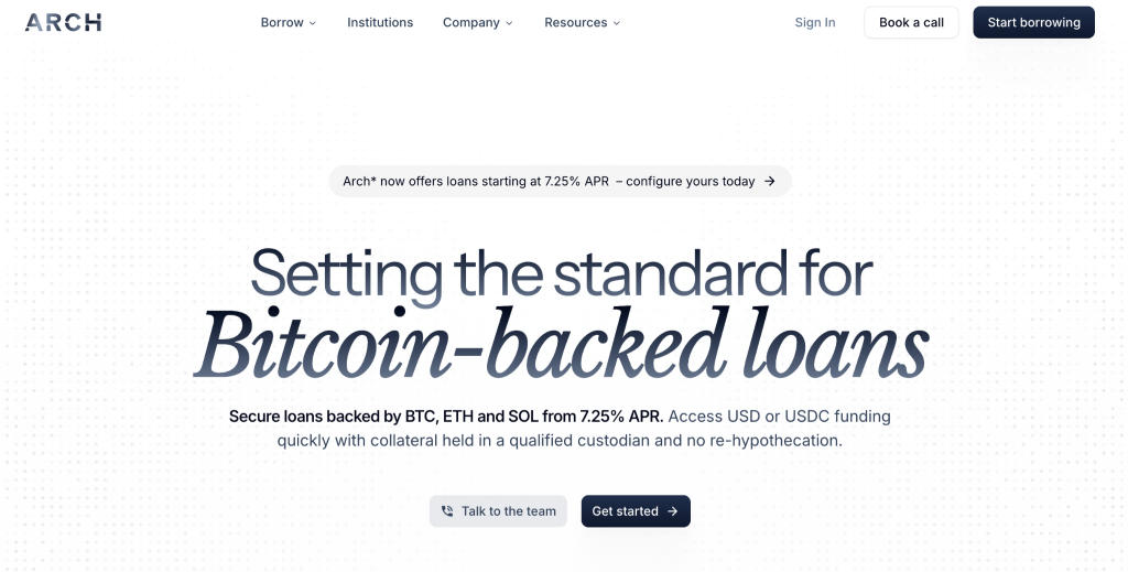 Arch Lending – Best for Institutional-Grade Crypto Credit Lines