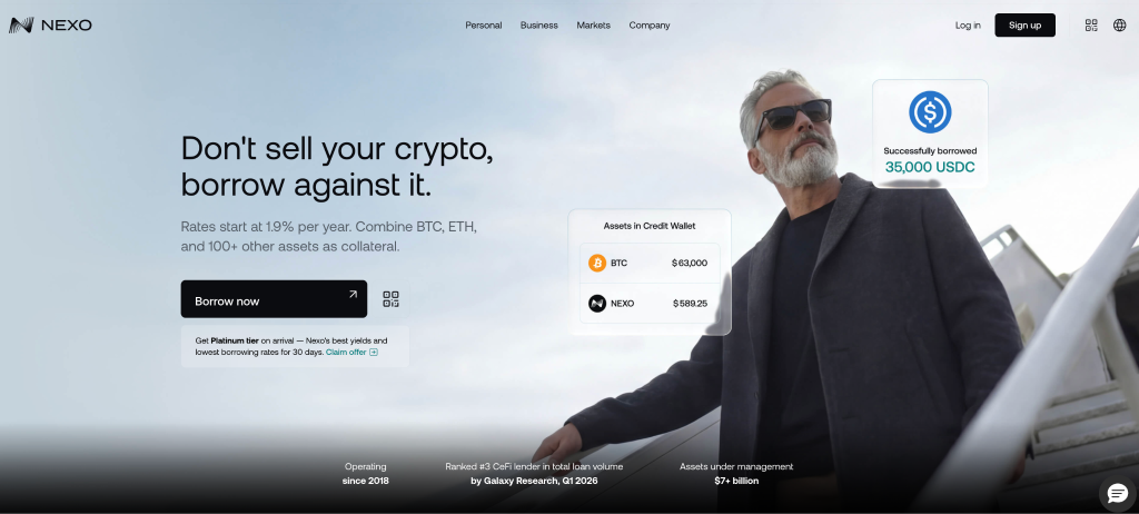 4. Nexo – Best Crypto Business Loans for Multi-Asset Business Treasury Access